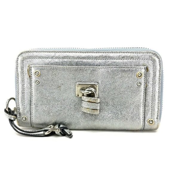 AUTHENTIC CHLOE Paddington Zip Around Long Wallet Silver Leather - Picture 1 of 10